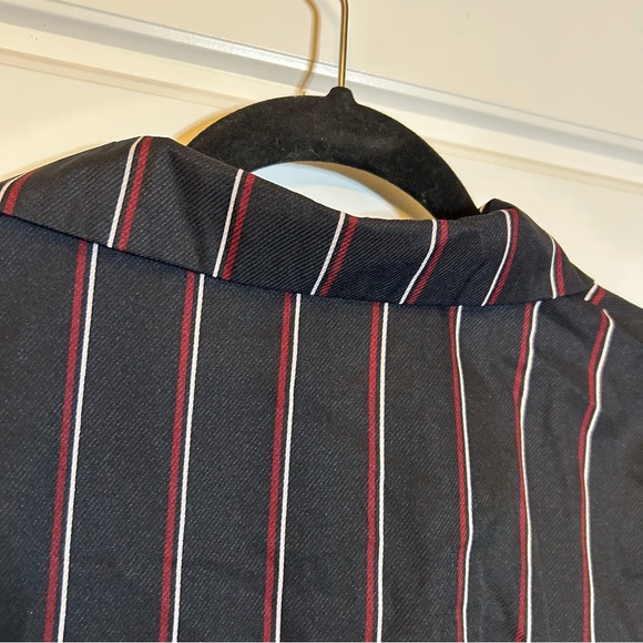 LOTTIE MOSS NAVY COLLARED BUTTON UP WITH RED AND WHITE STRIPES SIZE MEDIUM - Picture 10 of 14
